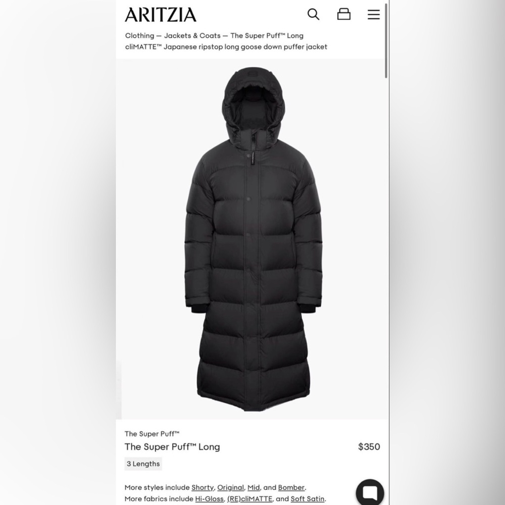 Aritzia Super puff Long coat in Black size Large with tags- New, Never worn out